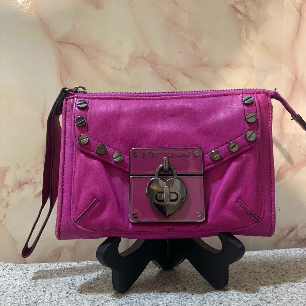 Betsey Johnson Fuchsia Leather Clutch